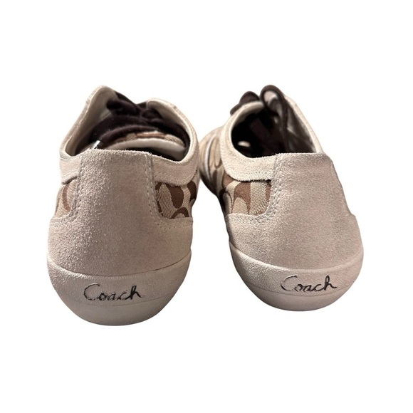 Coach Beyla Suede Lace Up Sneakers Shoes Signature Canvas CreamTan Brown 10M - Picture 9 of 16